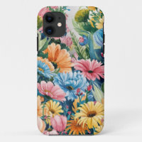 Pink Blue Green Yellow Orange Flower Art Pattern