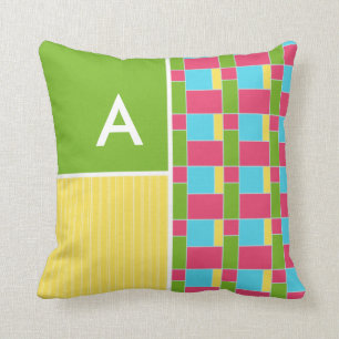 Pink, Blue, Green, & Yellow Rectangles Cushion