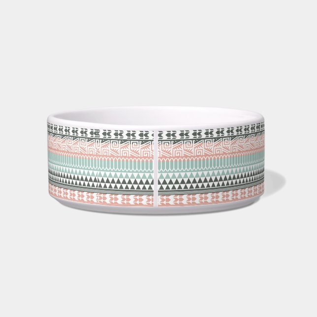 Pink Blue Grey Abstract Aztec Tribal Print Pattern Bowl (Back)