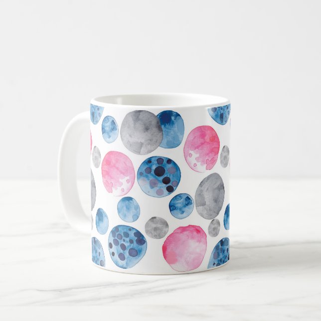 Pink Blue Grey Dots Coffee Mug (Front Left)