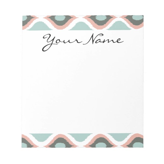 Pink Blue Grey Geometric Ikat Tribal Print Pattern Notepad (Front)