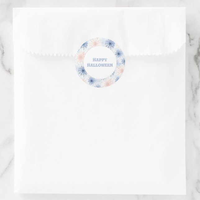 Pink Blue Halloween Spider Webs Classic Round Sticker (Bag)