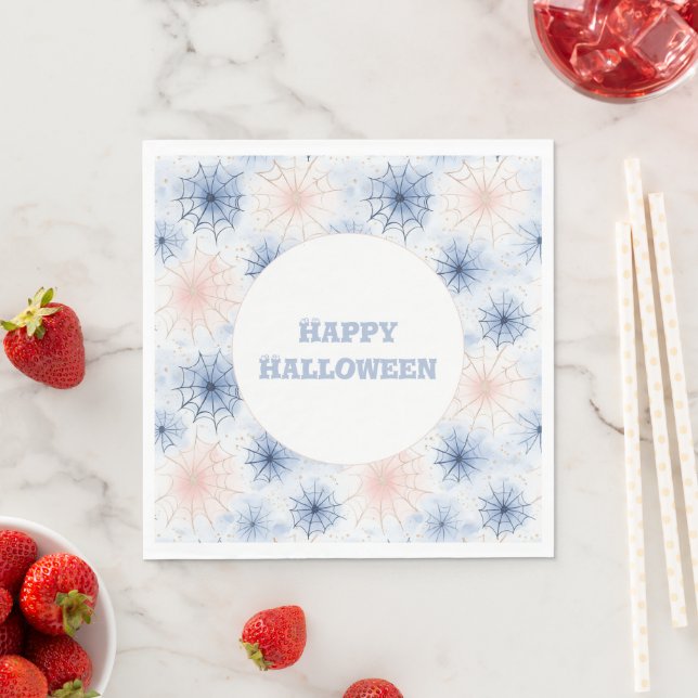 Pink Blue Halloween Spider Webs Napkin (Insitu)
