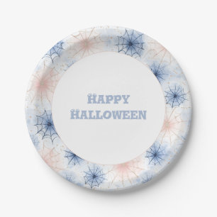 Pink Blue Halloween Spider Webs Paper Plate