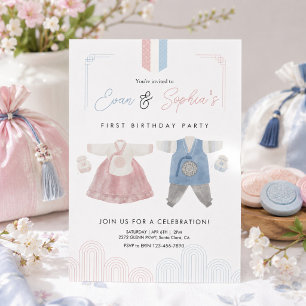 Pink Blue Hanbok Korean Doljanchi First Birthday  Invitation