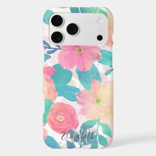 Pink Blue Hand Paint Floral Girly Design