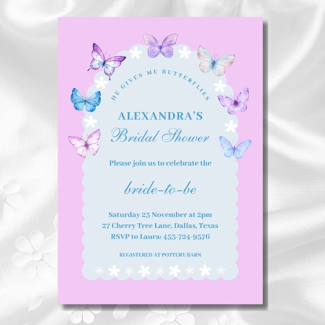 Pink Blue He gives me butterflies Bridal Shower Invitation (Creator Uploaded)