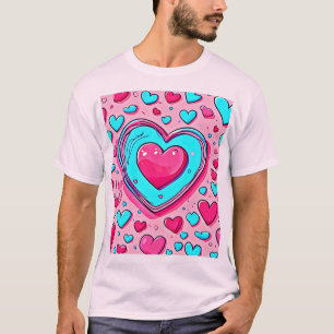 Pink Blue Heart Pattern T-Shirt