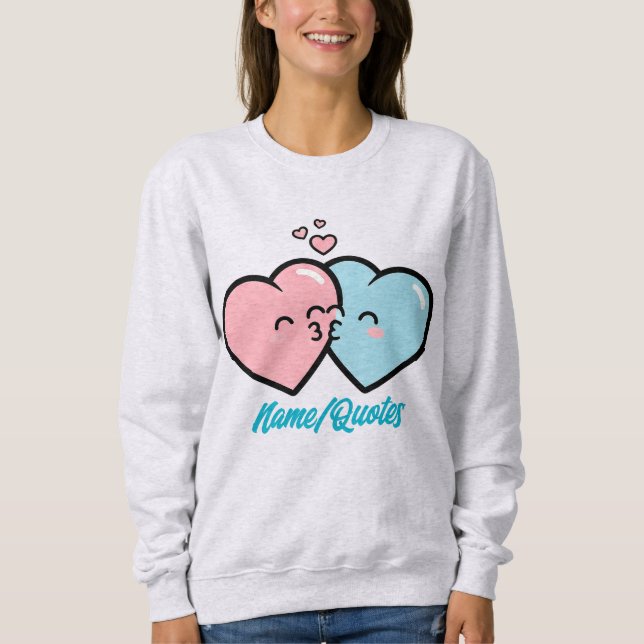Pink & Blue Hearts Kiss Sweatshirt (Front)