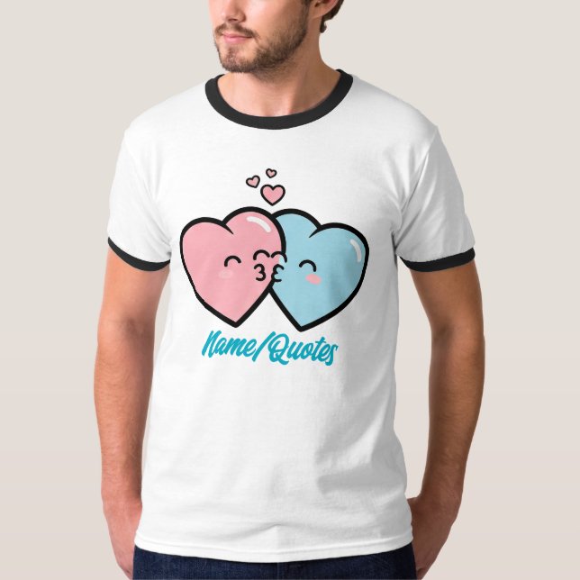 Pink & Blue Hearts Kiss T-Shirt (Front)