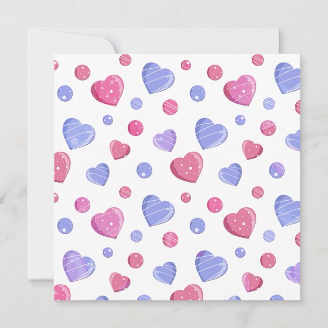 Pink, blue hearts on a white background. (Front)