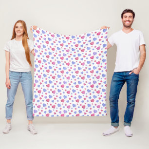 Pink, blue hearts on a white background. fleece blanket