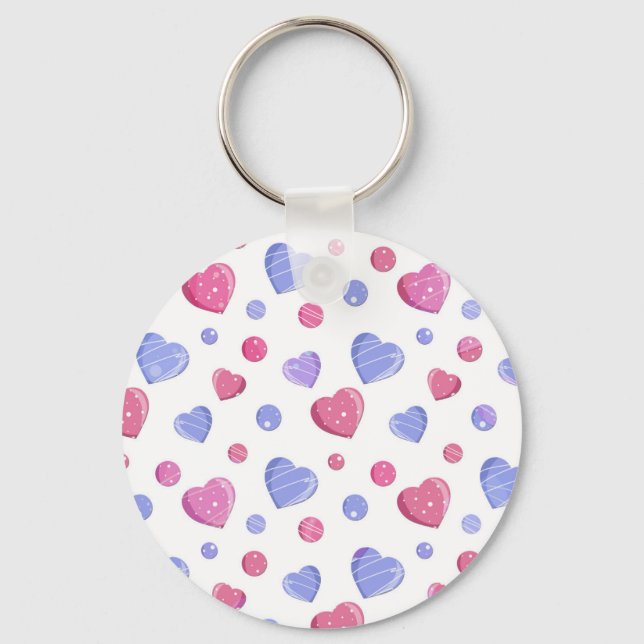 Pink, blue hearts on a white background. key ring (Front)