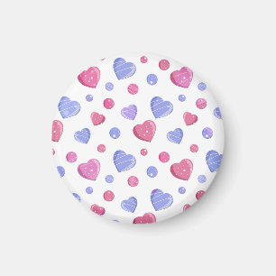 Pink, blue hearts on a white background. magnet