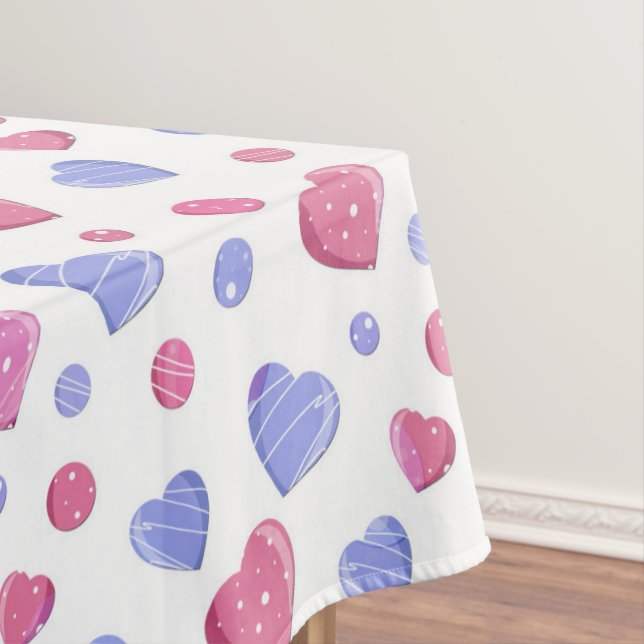 Pink, blue hearts on a white background. tablecloth (In Situ)