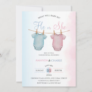Pink Blue Hi or She Gender Reveal Invitation