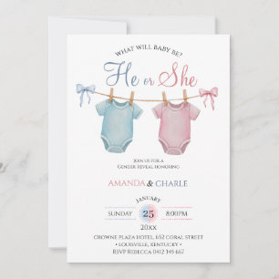 Pink Blue Hi or She Gender Reveal Invitation