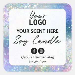 Pink Blue Holographic Glitter Soy Candle Labels