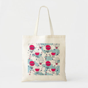 Pink & Blue Hot Air Balloon Doodle Sketch Pattern Tote Bag