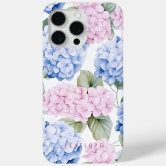 Pink Blue hydrangea personalised iPhone case