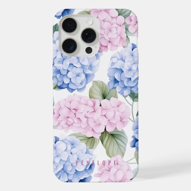 Pink Blue hydrangea personalised iPhone case   (Back)