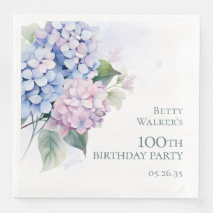 Pink Blue Hydrangeas 100th Birthday Party Napkin