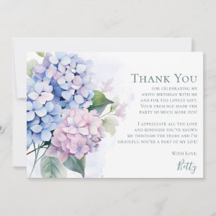 Pink Blue Hydrangeas 100th Birthday  Thank You Card