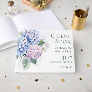 Pink Blue Hydrangeas 40th Birthday Guest Book