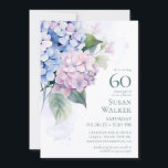 Pink Blue Hydrangeas 60th Birthday Card Request<br><div class="desc">This beautiful hydrangeas 60th birthday party invitation with card request is whimsical and stunning! With its exquisite multi-hued blue, pink, and purple hydrangeas with a soft watercolor wash behind it - it is perfect for your loved one who's turning 60. The back has a card request that is beautifully worded...</div>