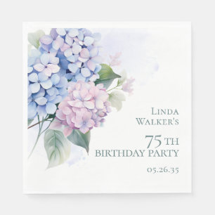 Pink Blue Hydrangeas 75th Birthday Party Napkin