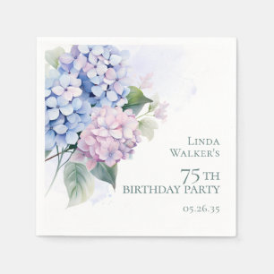 Pink Blue Hydrangeas 75th Birthday Party Napkin