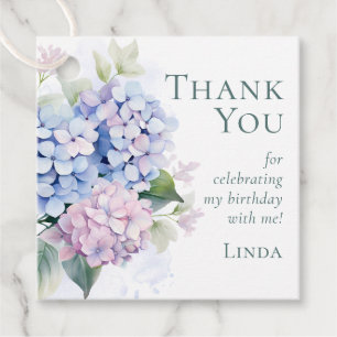 Pink Blue Hydrangeas 75th Birthday Party Thank You Favour Tags