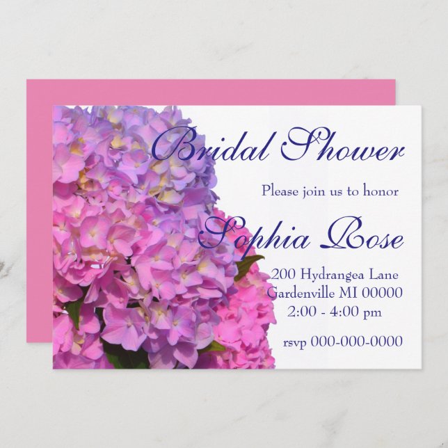 Pink Blue Hydrangeas elegant pink purple flowers Invitation (Front/Back)