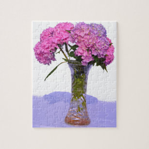 Pink Blue Hydrangeas elegant pink purple flowers Jigsaw Puzzle
