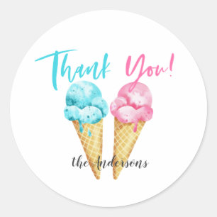 Pink Blue Ice Cream Gender Reveal Party Classic Round Sticker