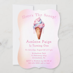 Pink Blue Ice Cream Girl Birthday Party  Invitation