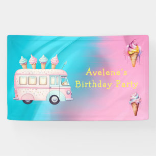 Pink Blue Ice Cream Truck Birthday Party Banner