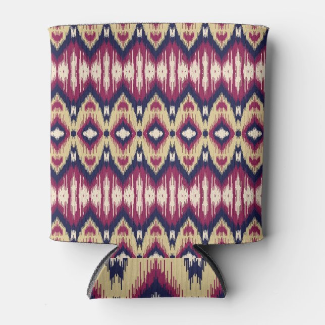 Pink blue ikat chevron, ethnic. can cooler (Front)