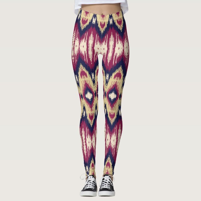 Pink blue ikat chevron, ethnic. leggings (Front)