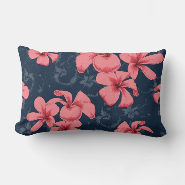 Pink Blue illustrated Pillow with Flowers (Front)