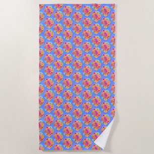 Pink Blue Island Tropical Sea Turtles Floral Beach Towel