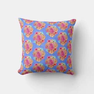 Pink Blue Island Tropical Sea Turtles Floral Cushion
