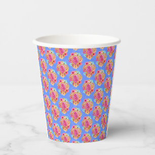 Pink Blue Island Tropical Sea Turtles Floral Paper Cups