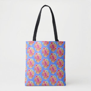 Pink Blue Island Tropical Sea Turtles Floral Tote Bag
