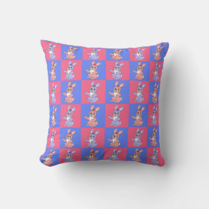 Pink Blue Kawaii Cute Checkered Bunny Rabbit Cushion