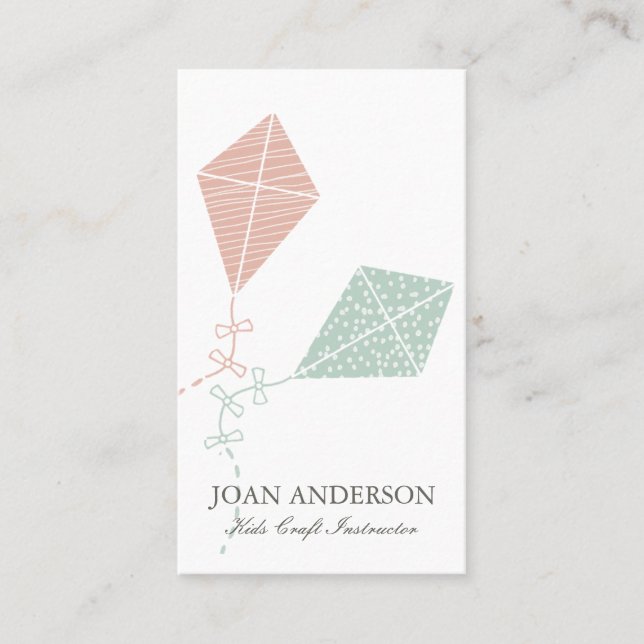 PINK BLUE KITE KIDS CLASS TEACHER TUTOR COACH BUSINESS CARD (Front)