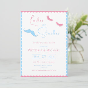 Pink & Blue Lashes or Staches Gender Reveal Invitation