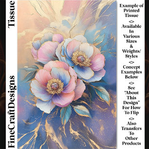 Pink Blue Lavender & Gold Peonies CT4 Decoupage Tissue Paper