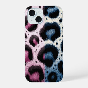 Pink & Blue Leopard Fur Animal Print Spots  iPhone 15 Case