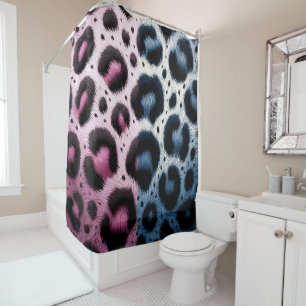 Pink & Blue Leopard Fur Animal Print Spots  Shower Curtain